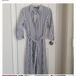 Zara long shirt dress blue striped size XS NWT